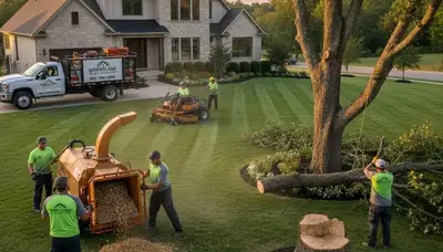 Professional lawn and tree service crew in Richmond VA caring for healthy green yards