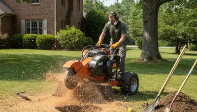Professional stump grinding removing tree stumps in Chester, VA for lawn restoration and landscaping