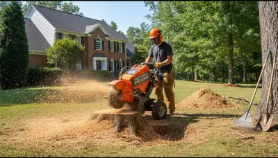 Professional stump grinding service removing tree stumps in Chesterfield, VA near Richmond homes