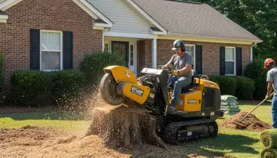 Professional stump grinding service removing tree stumps in Glen Allen, VA near Richmond homes