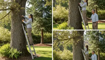 Certified arborist performing tree health assessment for homeowners in Ashland, VA near Richmond