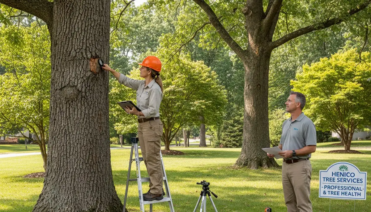 Certified arborist performing tree health assessment for homeowners in Henrico, Richmond, VA
