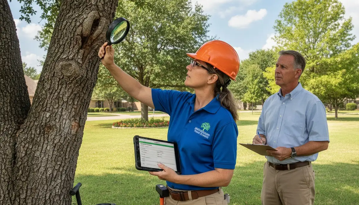 Certified arborist performing tree health assessment for homeowners in Midlothian, Richmond VA