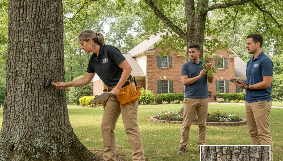 Certified arborist performing tree health assessment in Sandston, Richmond VA