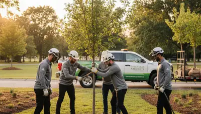 Arborist planting new tree in Richmond VA yard for Chop Chop Tree planting service