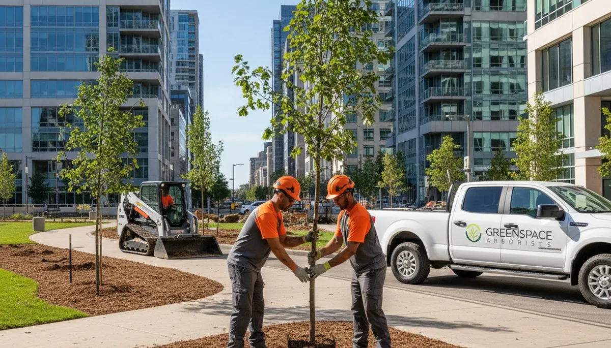 Arborist planting young tree in Richmond VA yard for Chop Chop Tree professional tree service