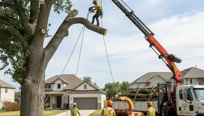 Professional tree removal service crew working in Richmond, VA yard