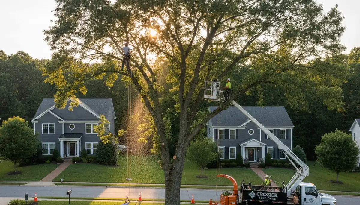 Professional tree removal service in Richmond VA safely cutting and clearing large oak tree