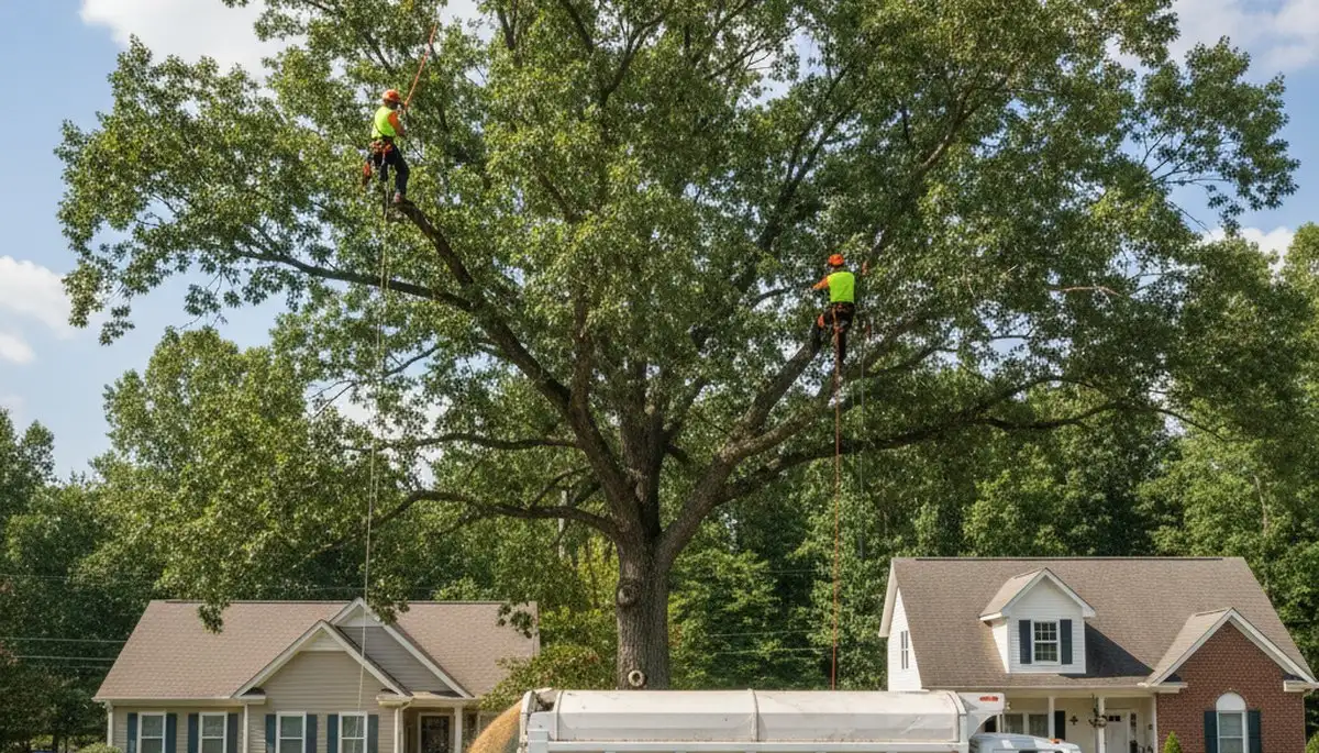 Professional tree removal service in Richmond VA safely clearing large oak tree
