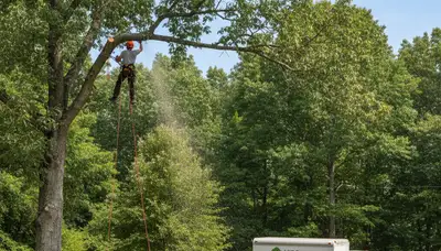 Professional tree removal service in Richmond VA safely cutting large oak tree branches