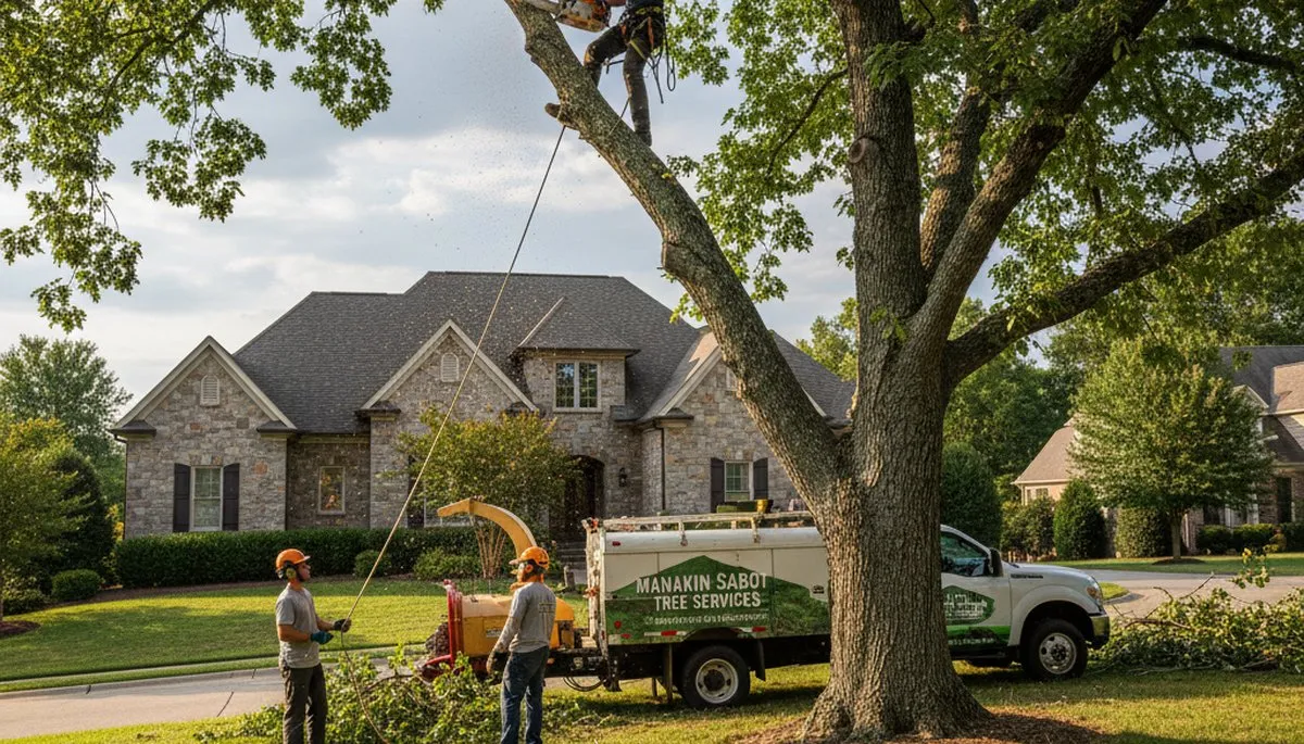 Professional tree removal service in Richmond VA safely cutting and clearing large oak tree