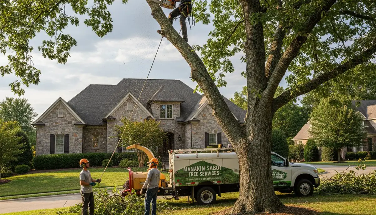 Professional tree removal service in Richmond VA safely cutting and clearing large oak tree