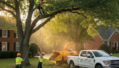 Professional tree removal service in Richmond VA by certified arborists trimming large oak tree