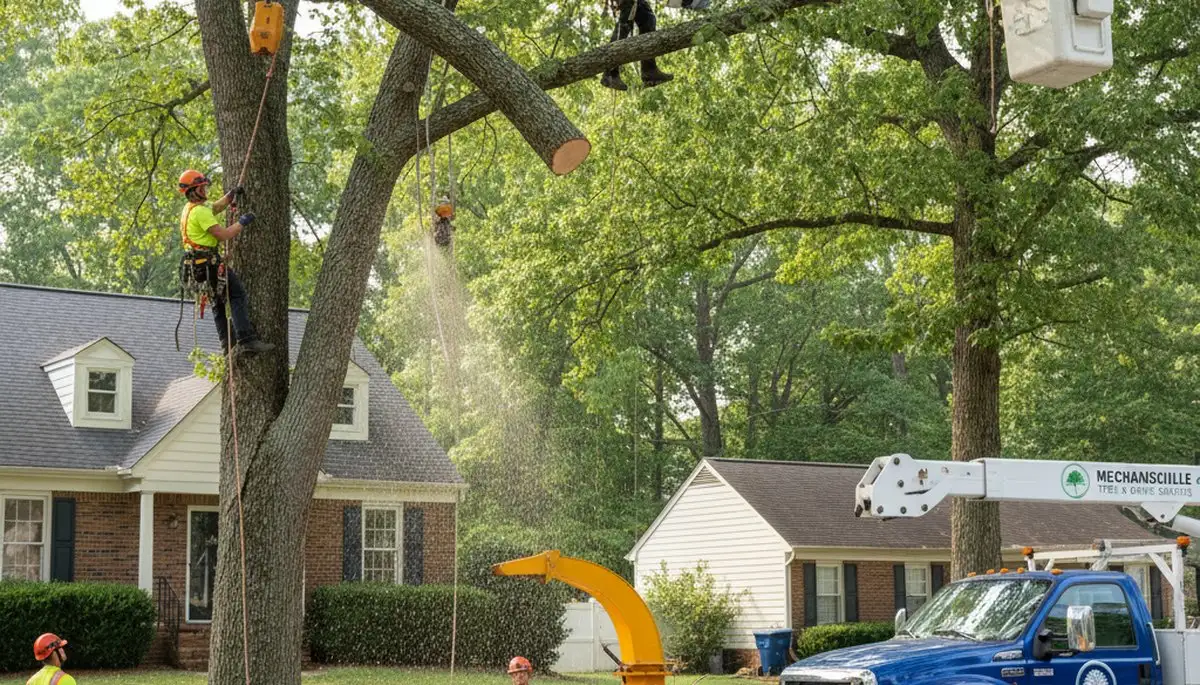 Professional tree removal service in Richmond VA safely clearing large oak tree