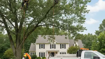 Professional tree removal service in Richmond VA safely clearing large oak trees