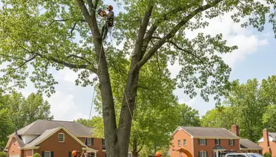 Professional tree removal service in Richmond VA safely cutting and clearing large oak trees