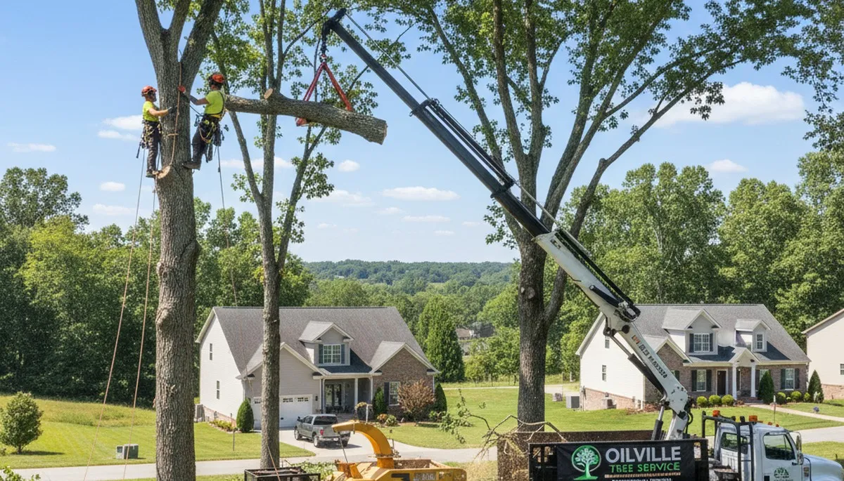 Professional tree removal service in Richmond VA safely cutting and clearing large oak trees