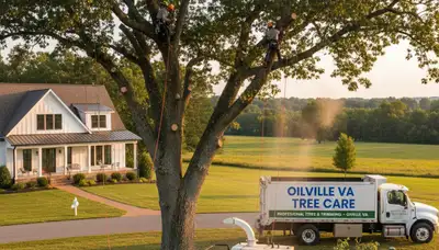 Professional tree removal service in Richmond VA safely cutting down large oak tree