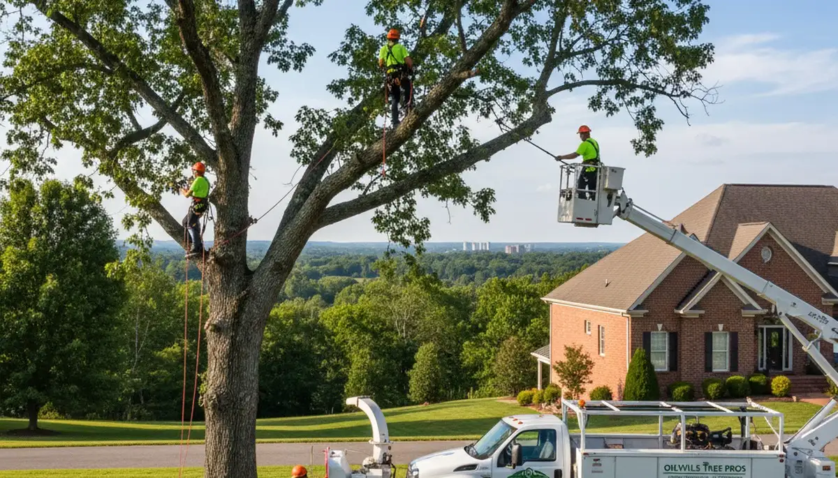 Professional tree removal service in Richmond VA safely clearing large oak near residential home