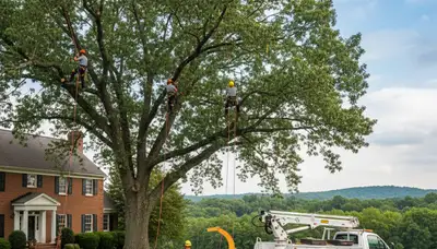 Professional tree removal service in Richmond VA safely clearing large oak trees