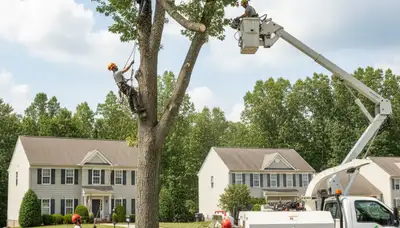 Professional tree removal service in Richmond VA safely cutting and clearing large oak trees