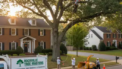 Professional tree removal service in Richmond VA safely cutting and clearing large oak tree