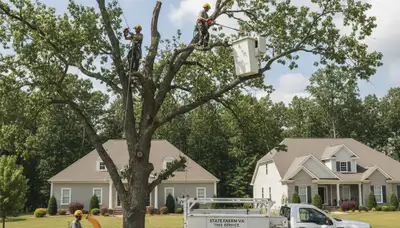 Professional tree removal service in Richmond VA safely cutting down large oak tree