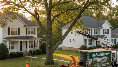 Professional tree removal service in Richmond VA safely cutting down large oak tree