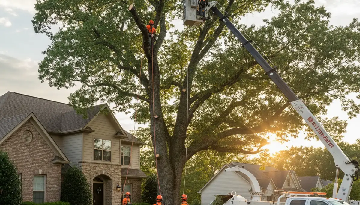Professional tree removal service in Richmond VA safely clearing large oak near residential property